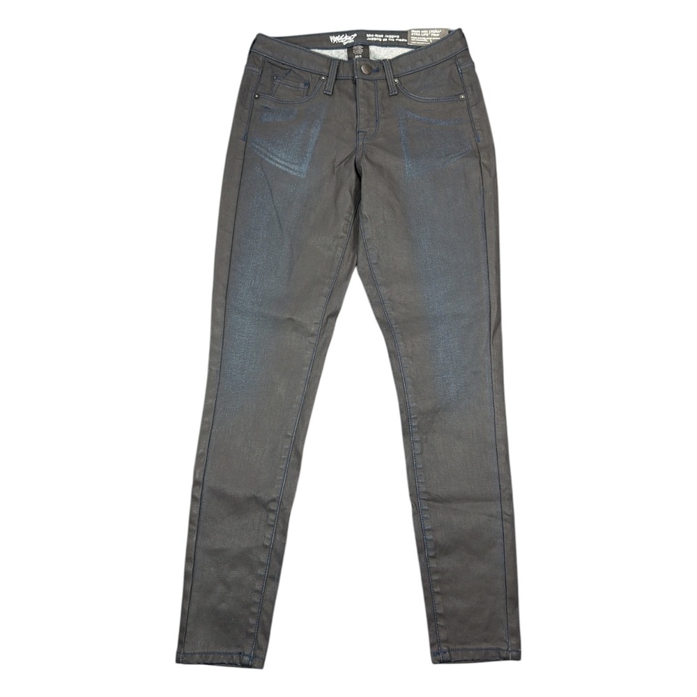 Mossimo Denim Mid-Rise Jegging Metallic Dark Blue Power Stretch Pants Size 24R